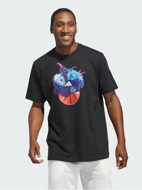 NWT Adidas Men’s Black Graphic Floral Hoops Basketball Tee Small